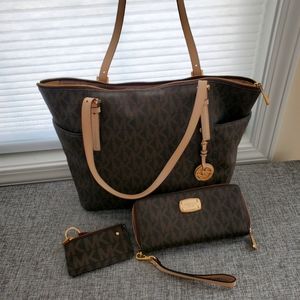 Michael Kors handbag, wallet, and coin purse